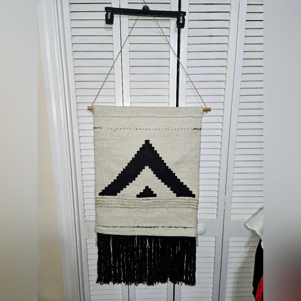 Woven Geometric Black and Cream Wall Hanging Decor
